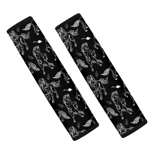 Black And White Horse Pattern Print Car Seat Belt Covers