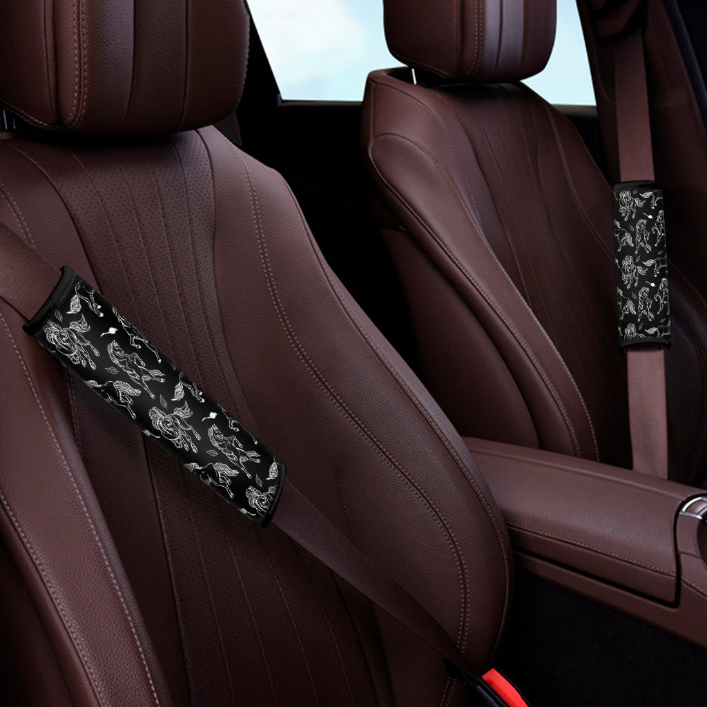 Black And White Horse Pattern Print Car Seat Belt Covers