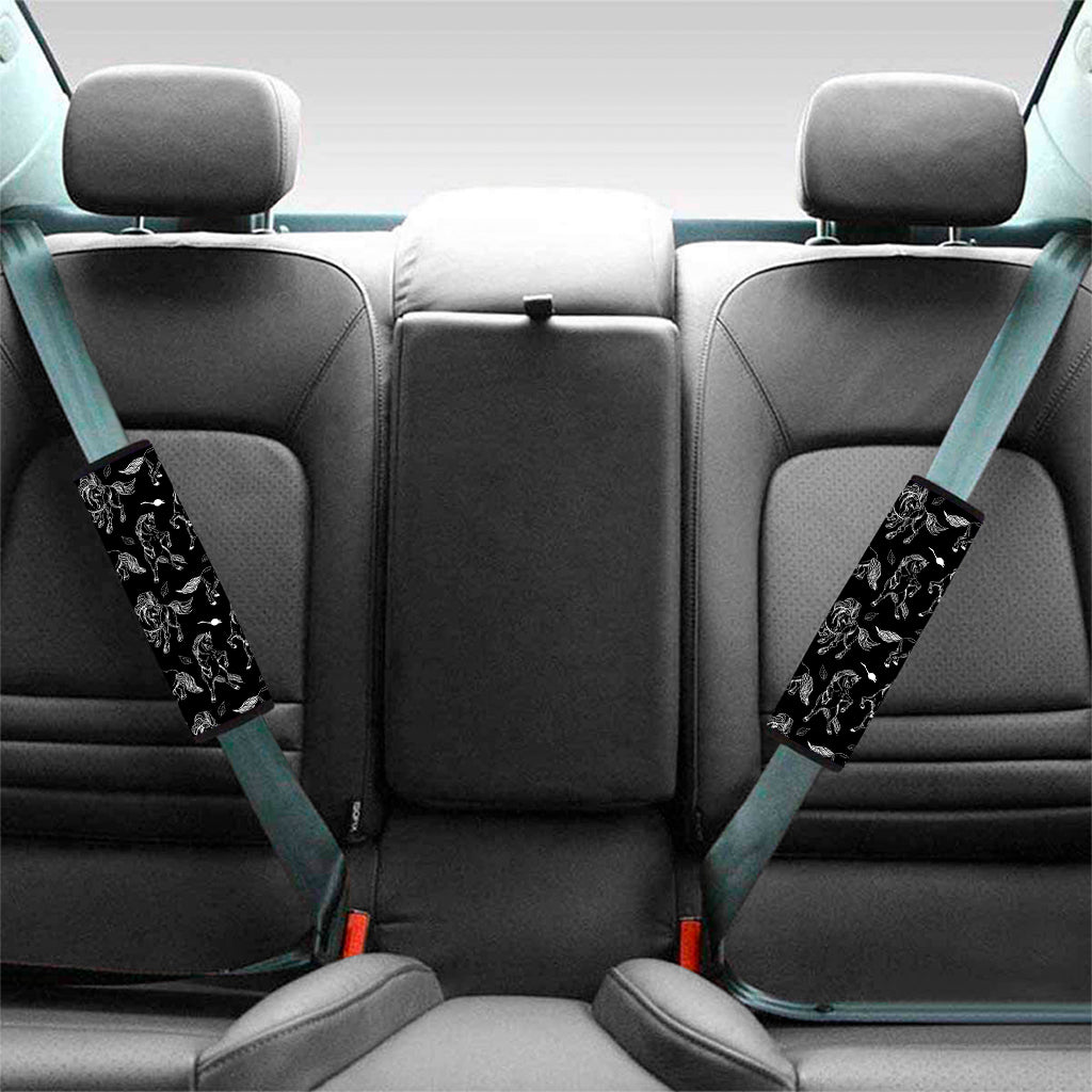 Black And White Horse Pattern Print Car Seat Belt Covers