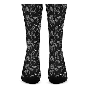 Black And White Horse Pattern Print Crew Socks