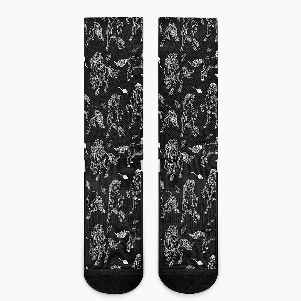 Black And White Horse Pattern Print Crew Socks
