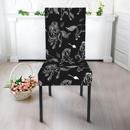 Black And White Horse Pattern Print Dining Chair Slipcover