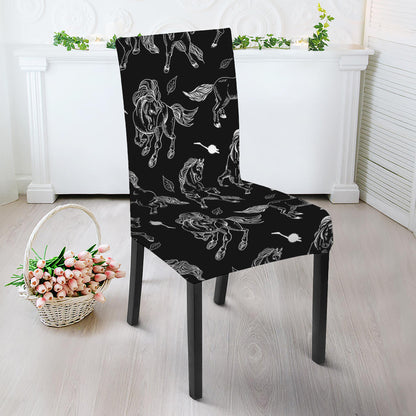 Black And White Horse Pattern Print Dining Chair Slipcover