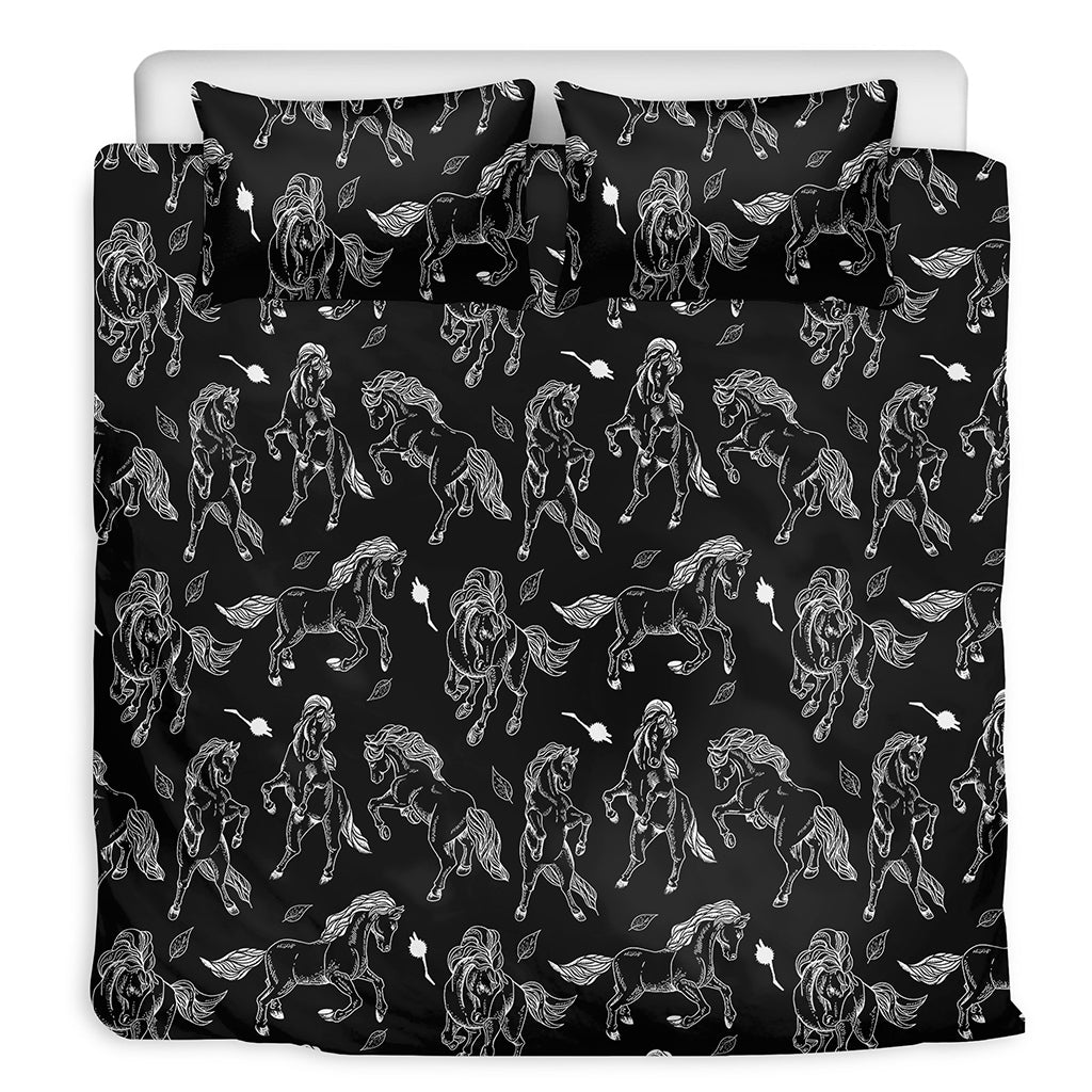 Black And White Horse Pattern Print Duvet Cover Bedding Set