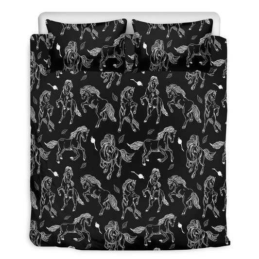 Black And White Horse Pattern Print Duvet Cover Bedding Set