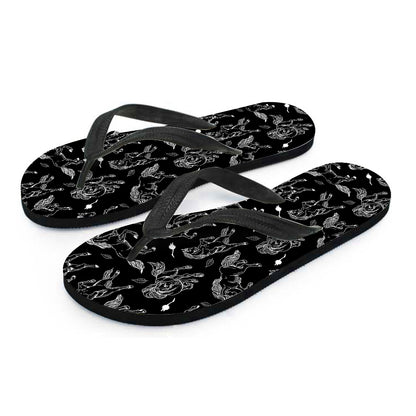 Black And White Horse Pattern Print Flip Flops