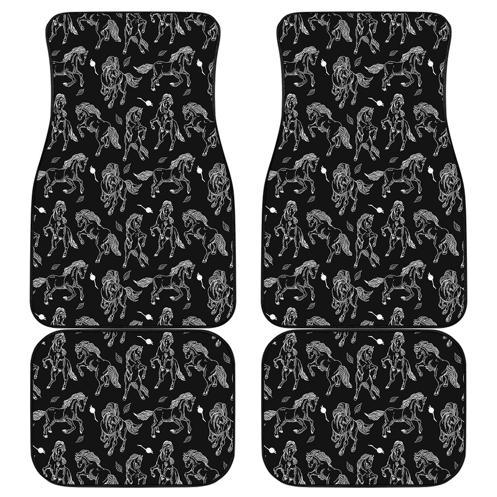 Black And White Horse Pattern Print Front and Back Car Floor Mats