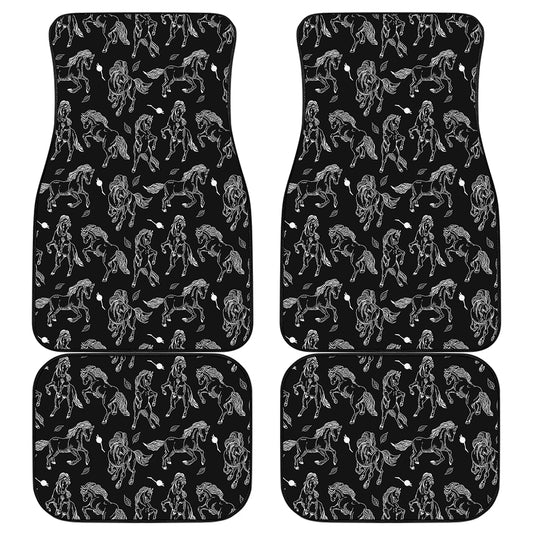 Black And White Horse Pattern Print Front and Back Car Floor Mats