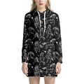 Black And White Horse Pattern Print Pullover Hoodie Dress