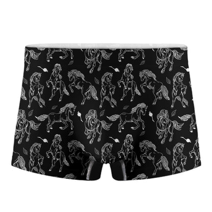 Black And White Horse Pattern Print Men's Boxer Briefs