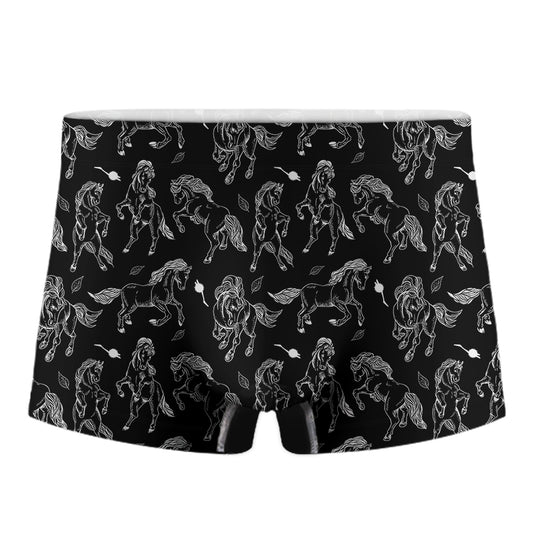 Black And White Horse Pattern Print Men's Boxer Briefs