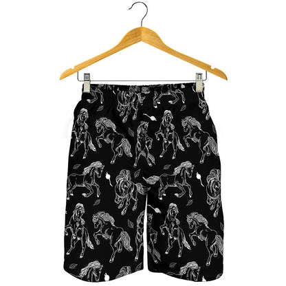 Black And White Horse Pattern Print Men's Shorts