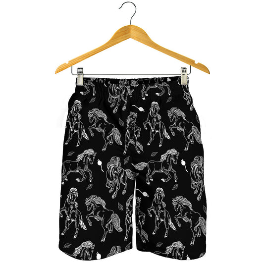 Black And White Horse Pattern Print Men's Shorts