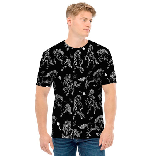Black And White Horse Pattern Print Men's T-Shirt