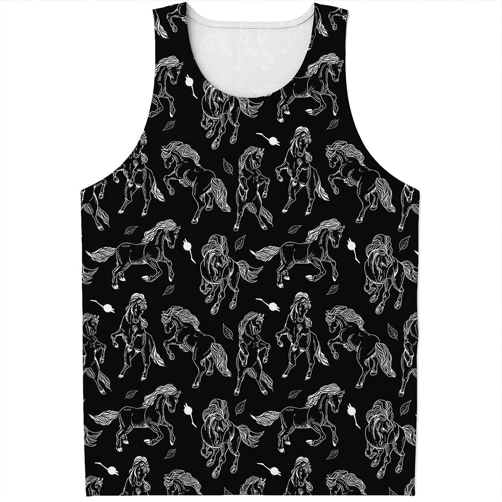 Black And White Horse Pattern Print Men's Tank Top