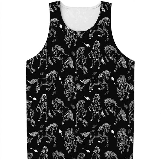 Black And White Horse Pattern Print Men's Tank Top