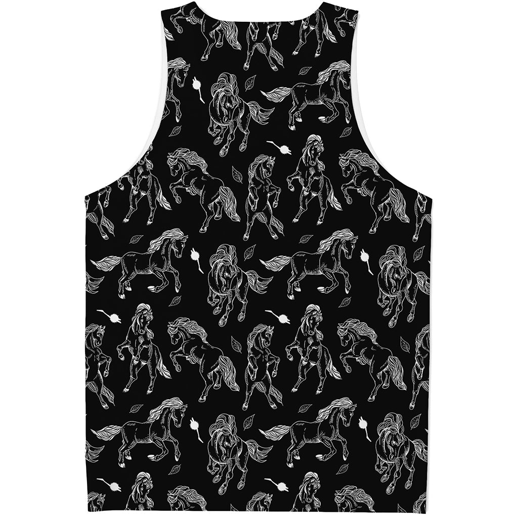 Black And White Horse Pattern Print Men's Tank Top