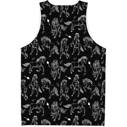 Black And White Horse Pattern Print Men's Tank Top