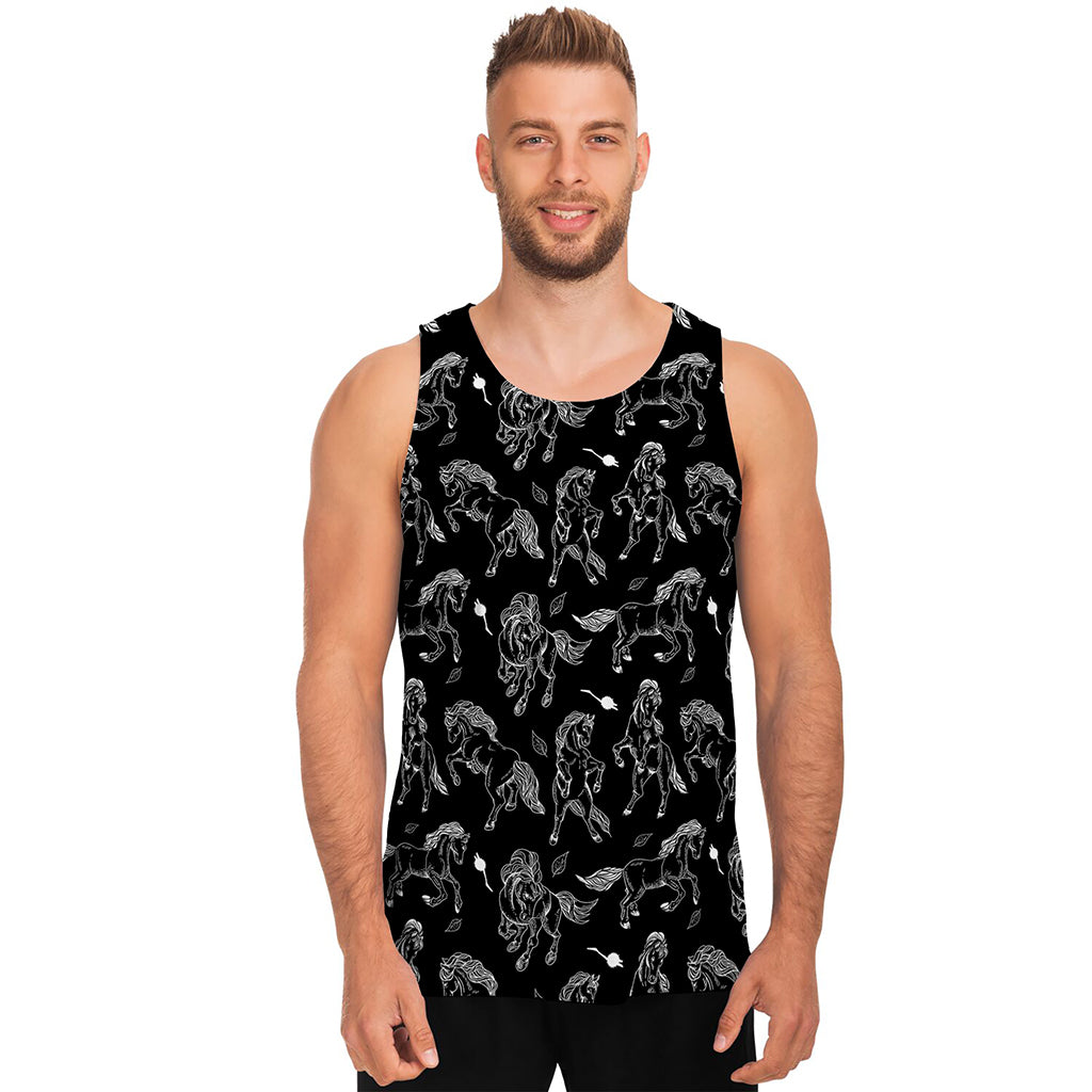 Black And White Horse Pattern Print Men's Tank Top