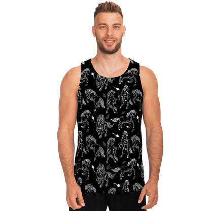 Black And White Horse Pattern Print Men's Tank Top