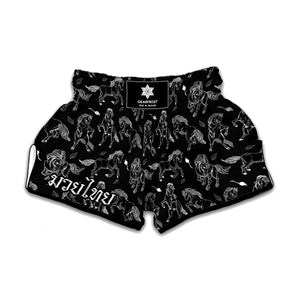 Black And White Horse Pattern Print Muay Thai Boxing Shorts