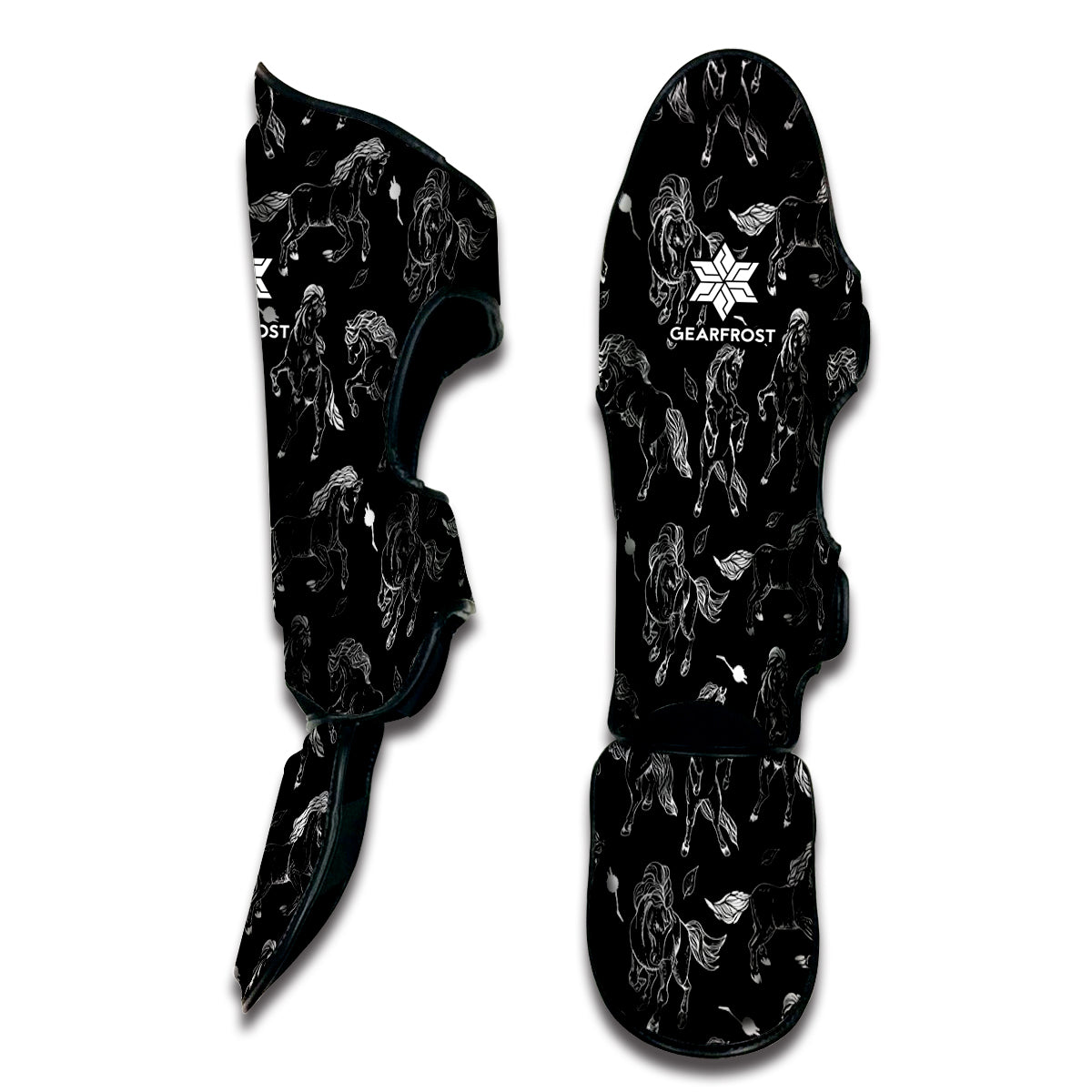 Black And White Horse Pattern Print Muay Thai Shin Guard