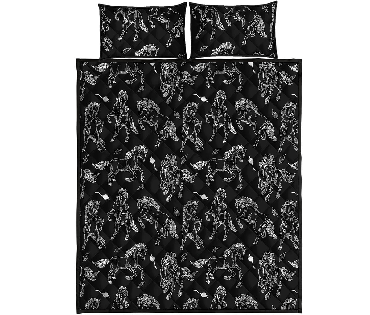 Black And White Horse Pattern Print Quilt Bed Set