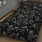 Black And White Horse Pattern Print Quilt Bed Set