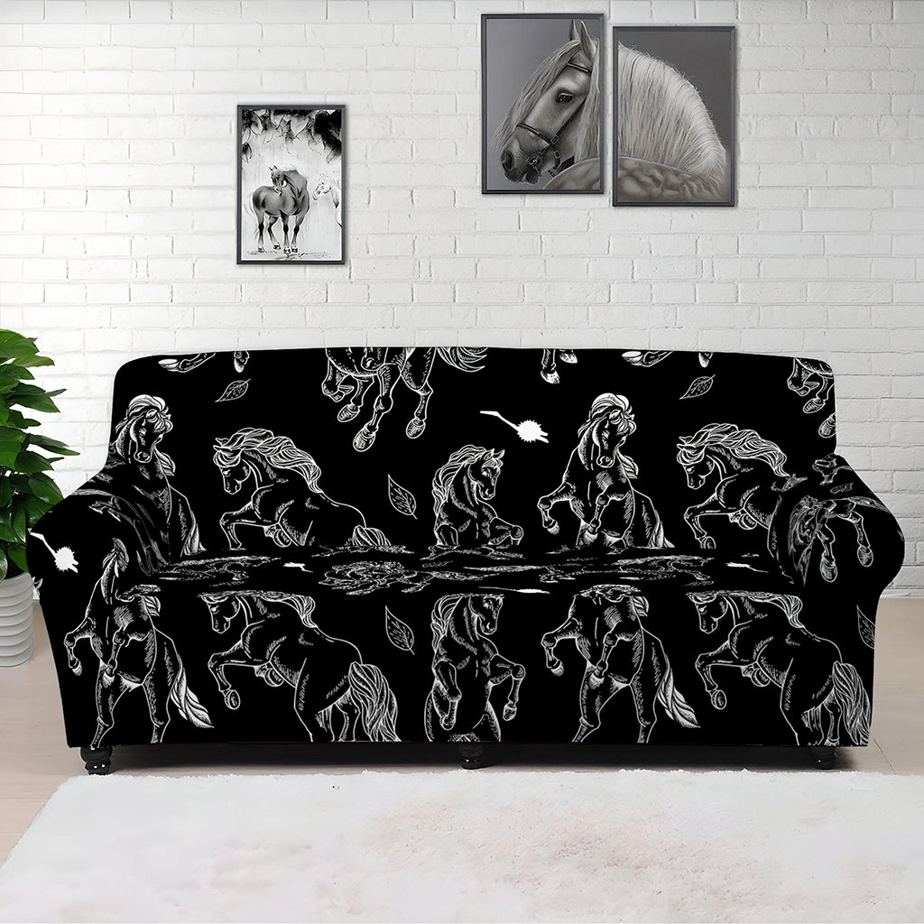 Black And White Horse Pattern Print Sofa Cover