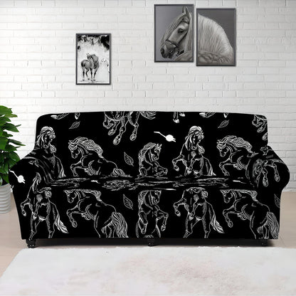 Black And White Horse Pattern Print Sofa Cover