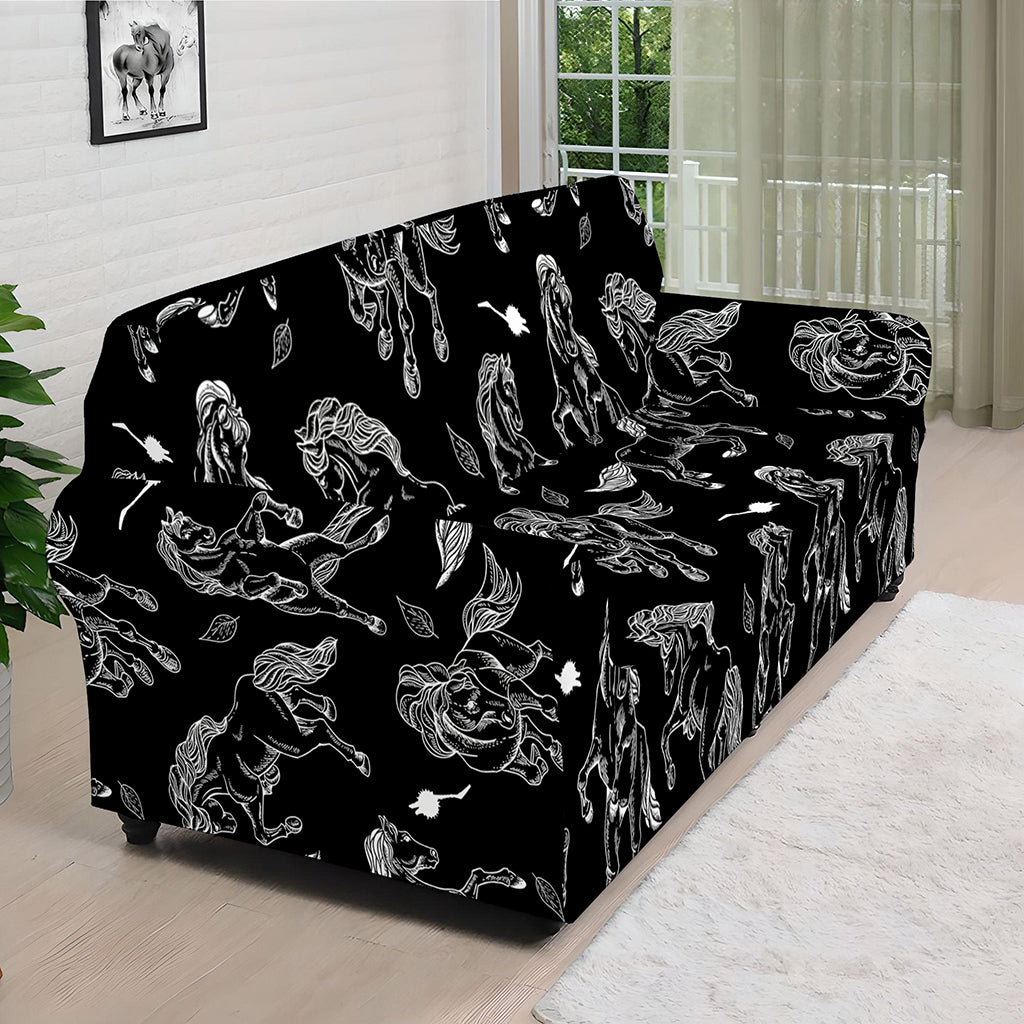 Black And White Horse Pattern Print Sofa Cover