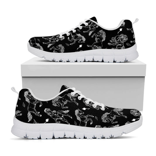 Black And White Horse Pattern Print White Sneakers