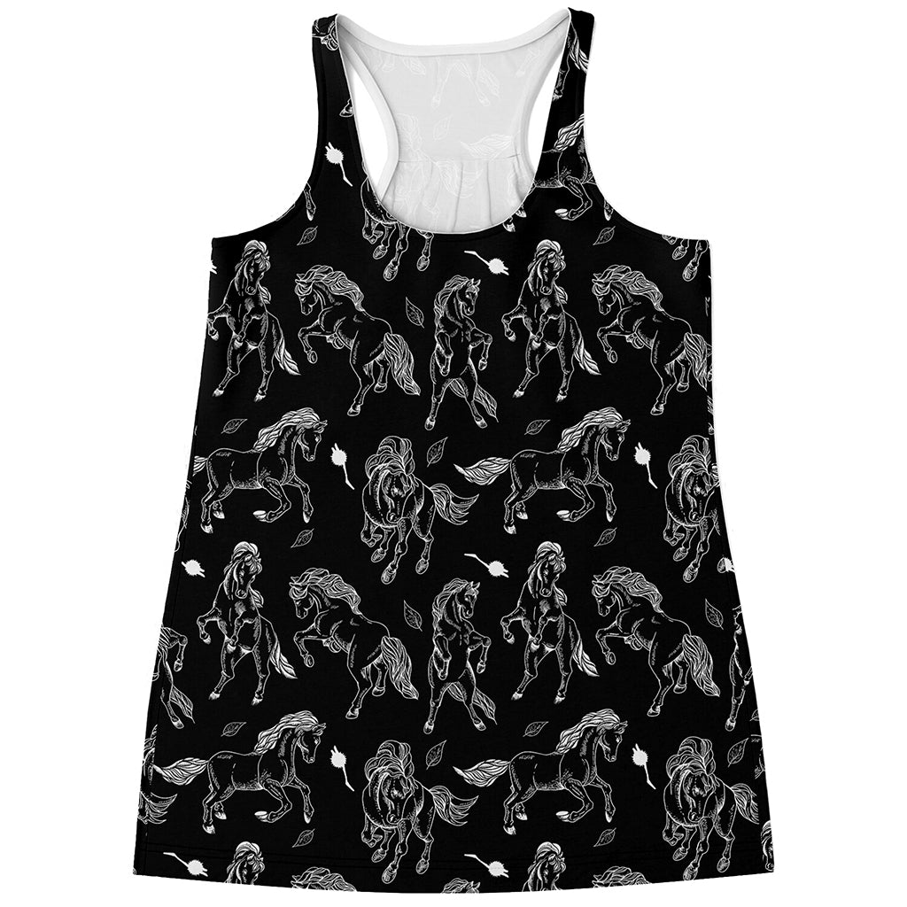 Black And White Horse Pattern Print Women's Racerback Tank Top
