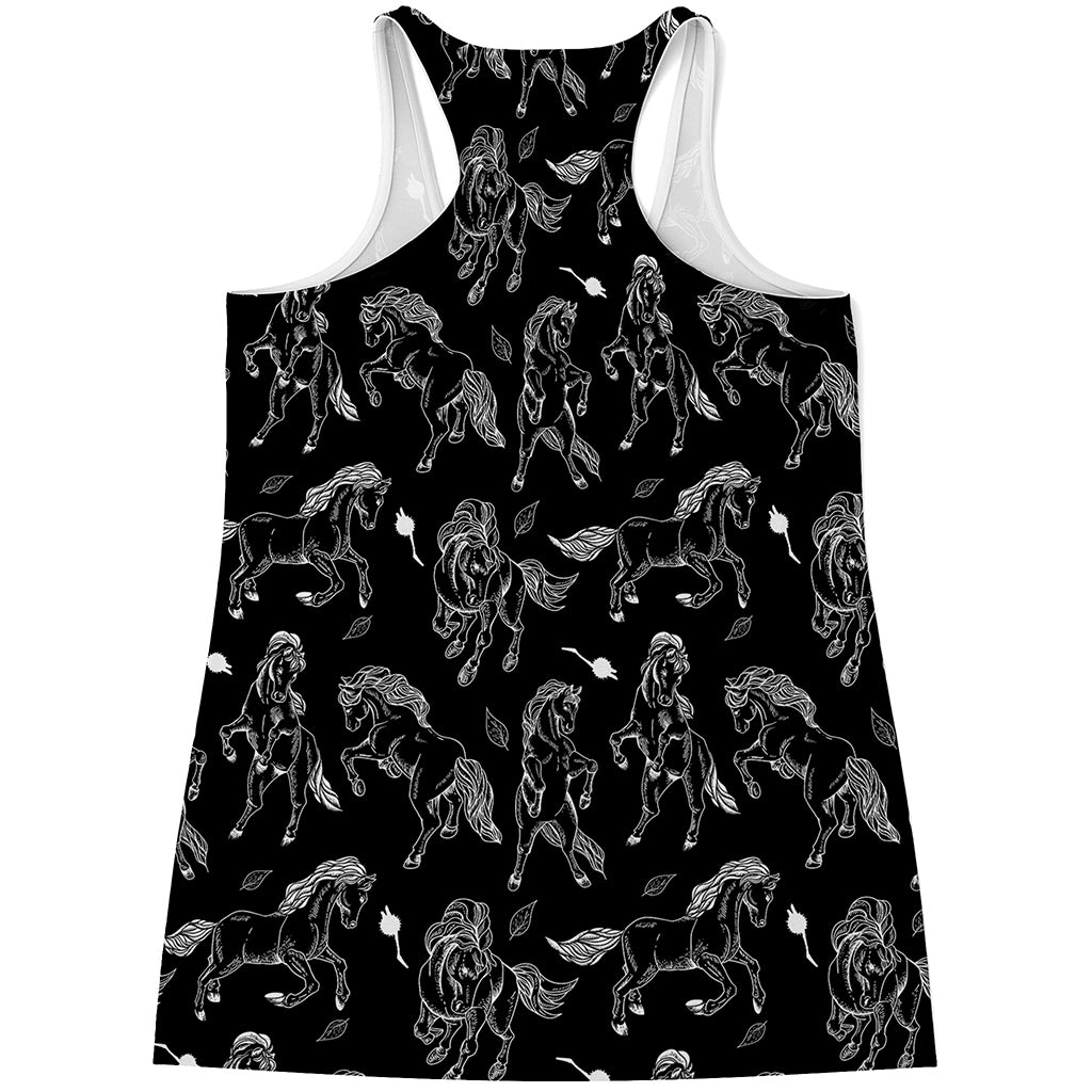 Black And White Horse Pattern Print Women's Racerback Tank Top