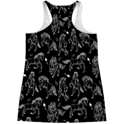 Black And White Horse Pattern Print Women's Racerback Tank Top