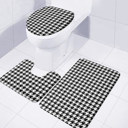 Black And White Houndstooth Print 3 Piece Bath Mat Set