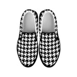 Black And White Houndstooth Print Black Slip On Shoes