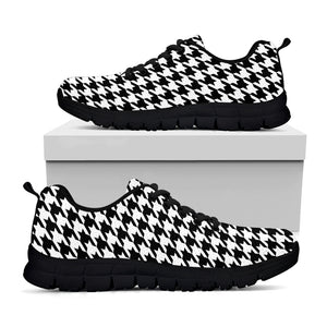 Black And White Houndstooth Print Black Sneakers