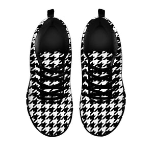 Black And White Houndstooth Print Black Sneakers