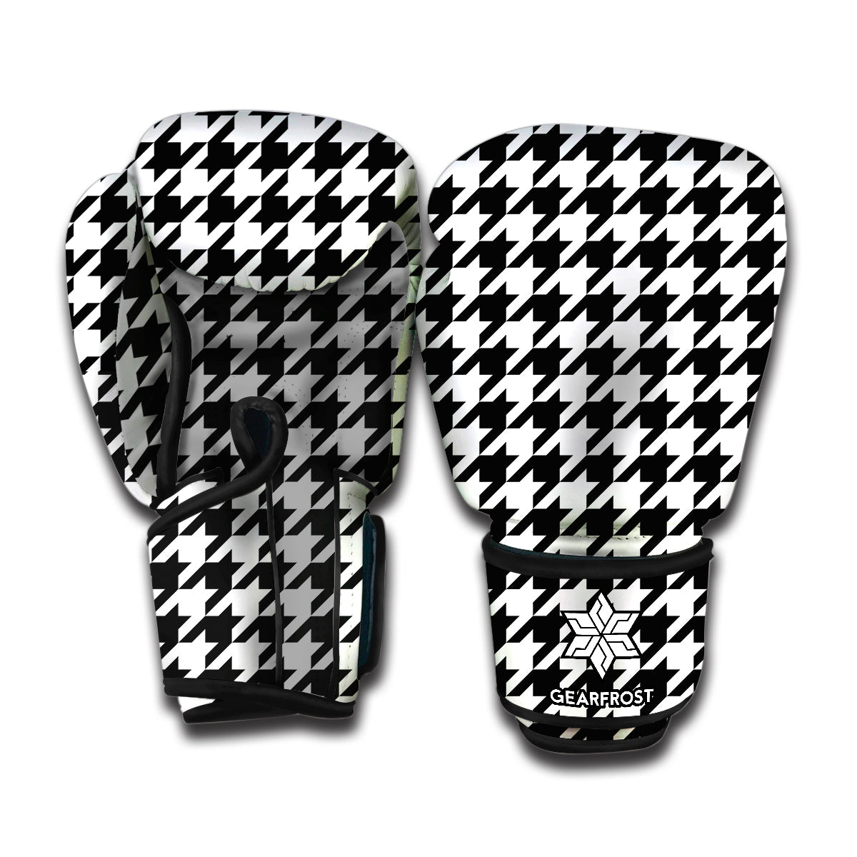 Black And White Houndstooth Print Boxing Gloves