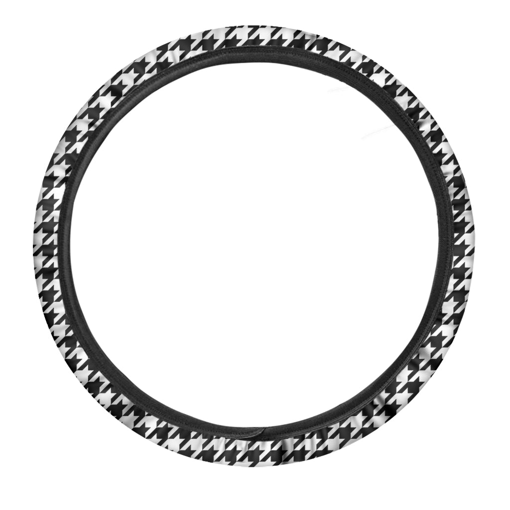 Black And White Houndstooth Print Car Steering Wheel Cover