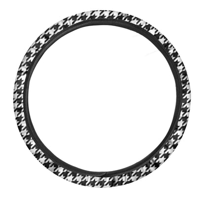 Black And White Houndstooth Print Car Steering Wheel Cover