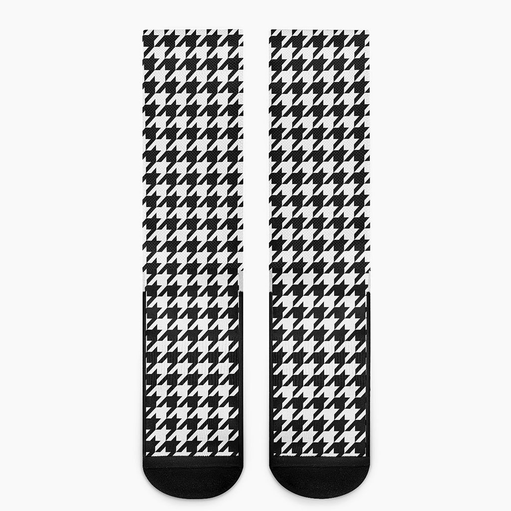 Black And White Houndstooth Print Crew Socks