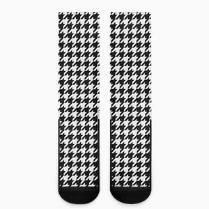 Black And White Houndstooth Print Crew Socks