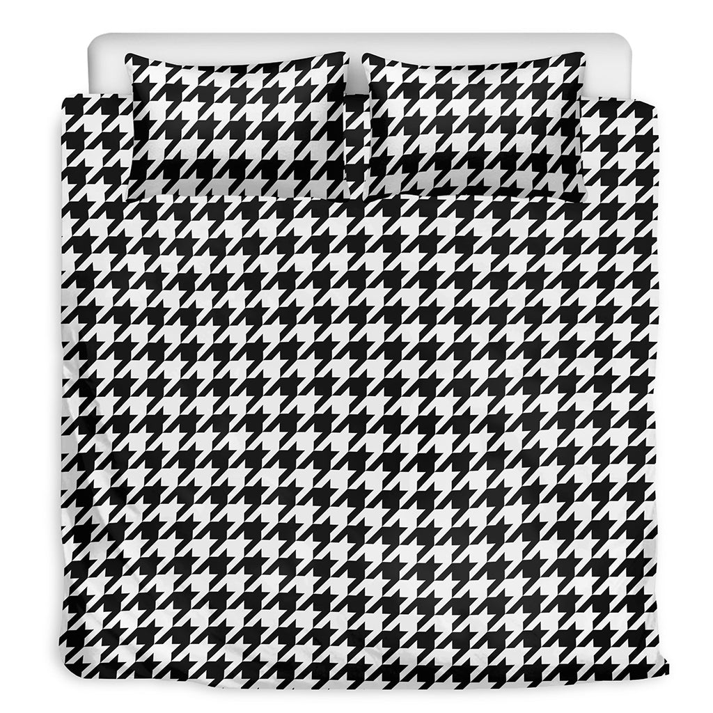 Black And White Houndstooth Print Duvet Cover Bedding Set