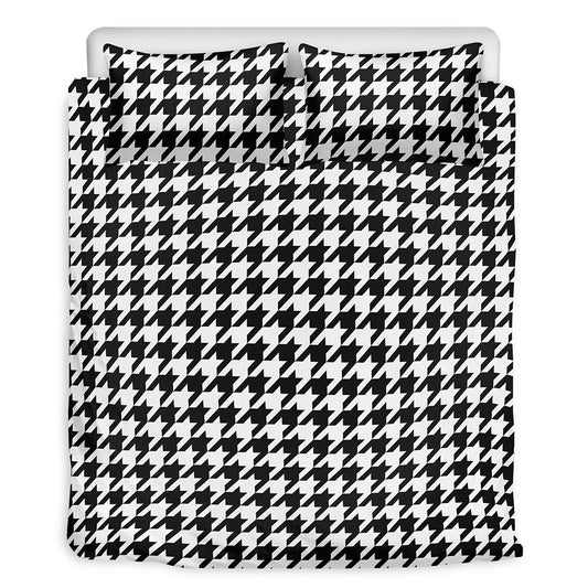 Black And White Houndstooth Print Duvet Cover Bedding Set