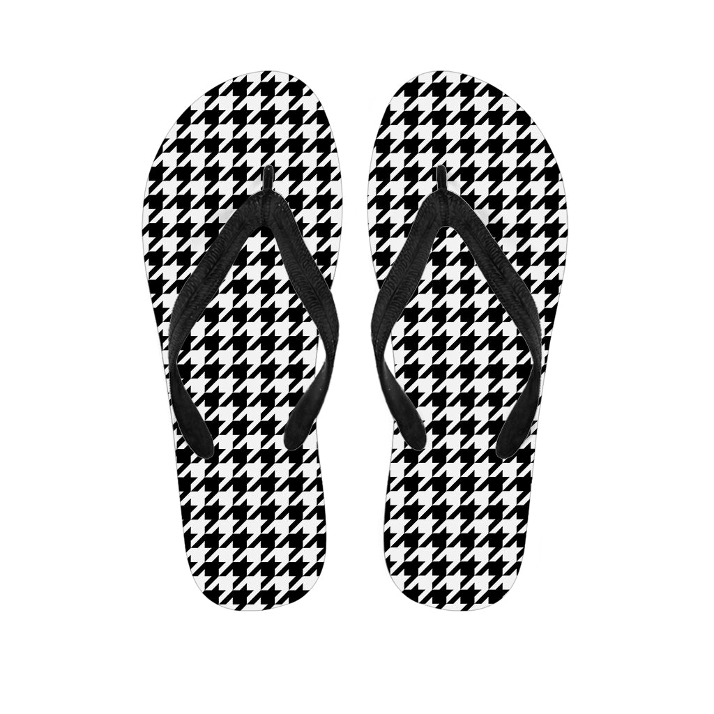 Black And White Houndstooth Print Flip Flops