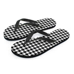 Black And White Houndstooth Print Flip Flops