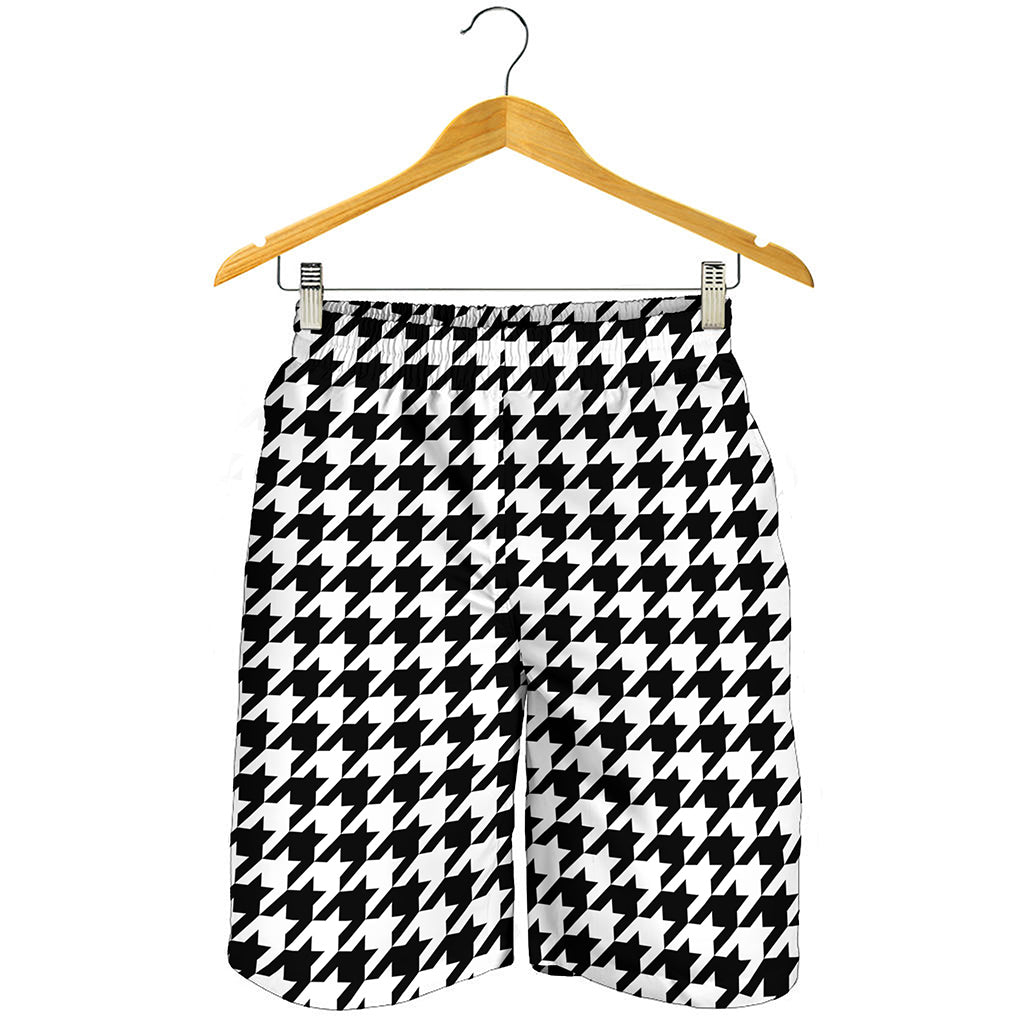 Black And White Houndstooth Print Men's Shorts