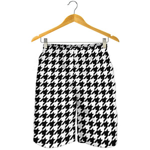 Black And White Houndstooth Print Men's Shorts